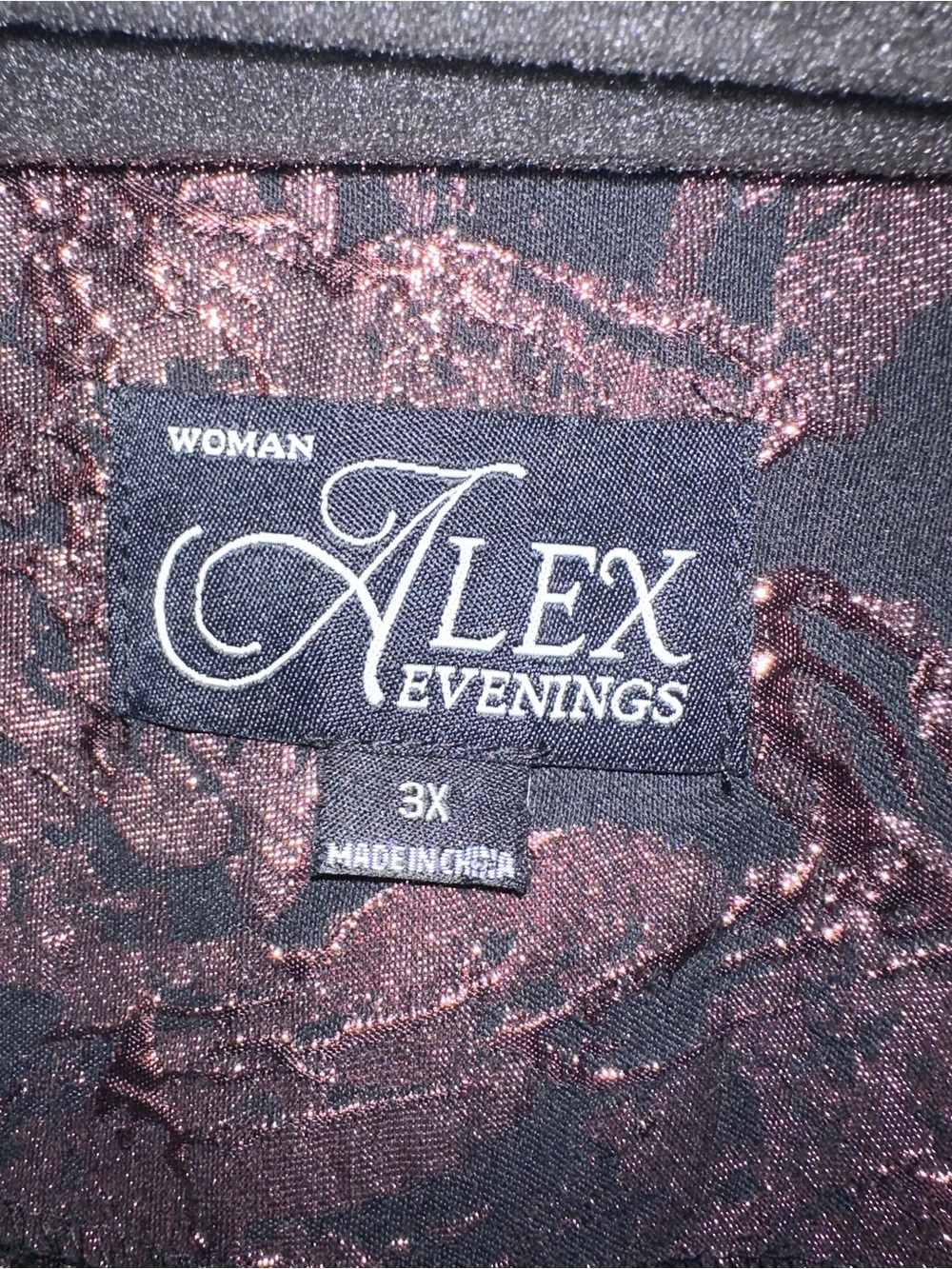 Alex Evenings Plus Metallic Rose and Black Floral Evening Dress